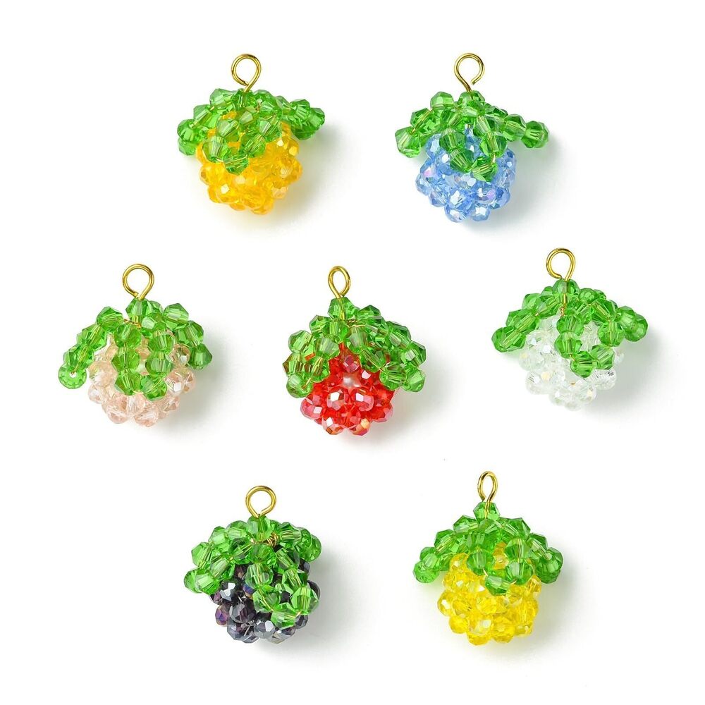 4175 14Pcs Handmade Fruit Theme Pendants Transparent Faceted Beaded Charms